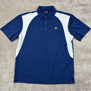 Masters Tech Shirt Size Large Blue White Short Sleeve‎ Polo Performance Golf